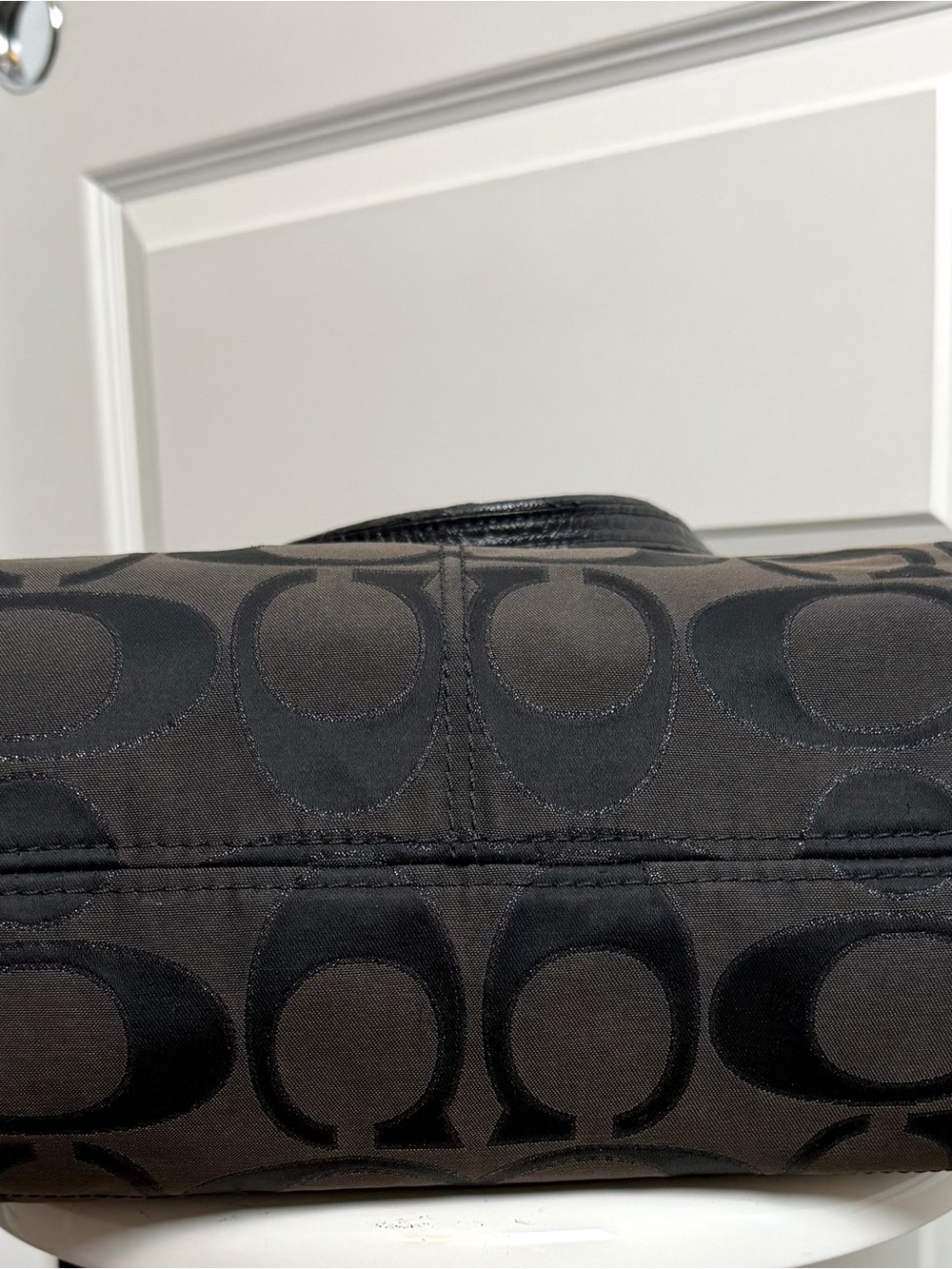 Coach Black & Brown Signature Tote Shoulder Bag - Picture 9 of 14